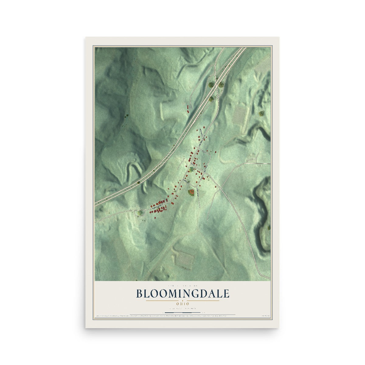 Map of Bloomingdale, Ohio, 12 x 18 inch unframed archival matte print