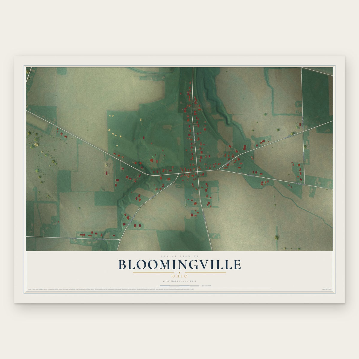 Bloomingville, Ohio map print, the full design
