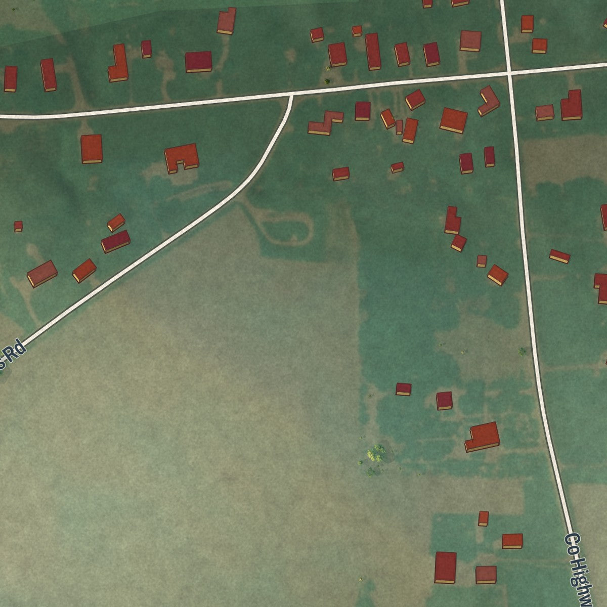 Close-up of the map of Bloomingville, Ohio print showing street and building detail