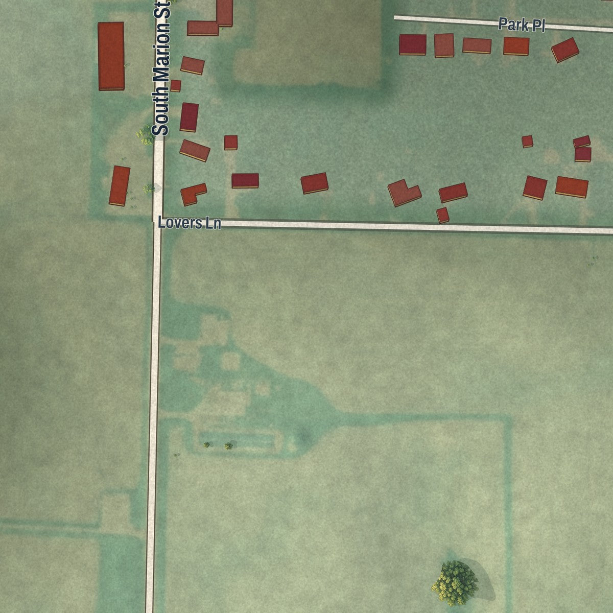 Second close-up of the map of Bloomville, Ohio print showing more streets and buildings