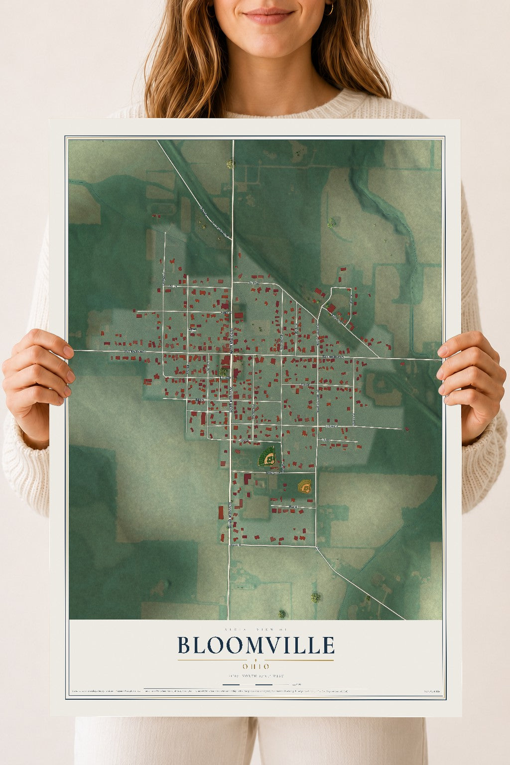 Map of Bloomville, Ohio, 18 x 24 inch unframed archival matte print
