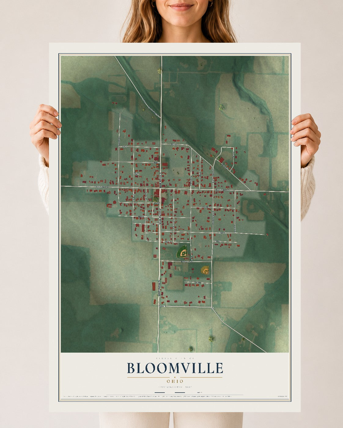 Map of Bloomville, Ohio, 24 x 36 inch unframed archival matte print