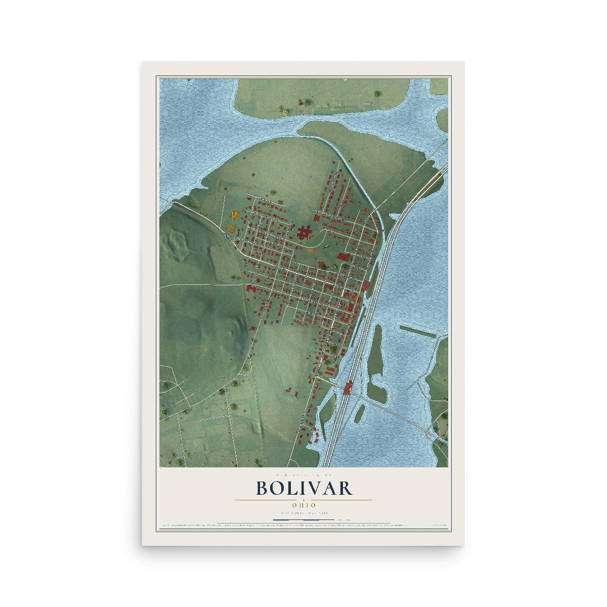Map of Bolivar, Ohio, 12 x 18 inch unframed archival matte print