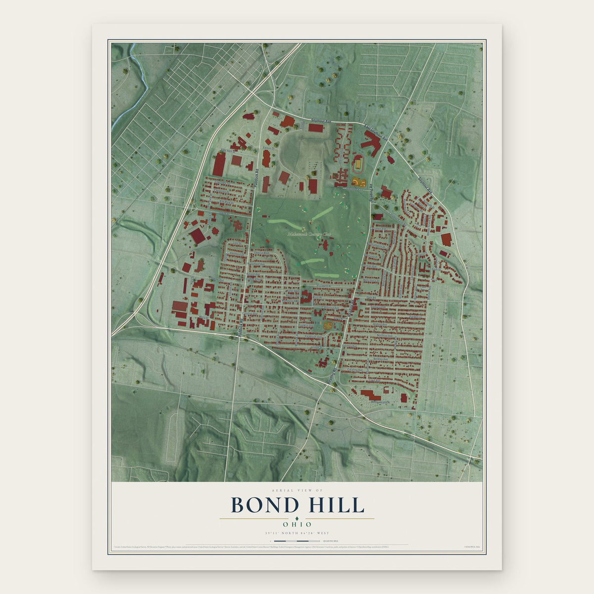 Bond Hill, Ohio map print, the full design