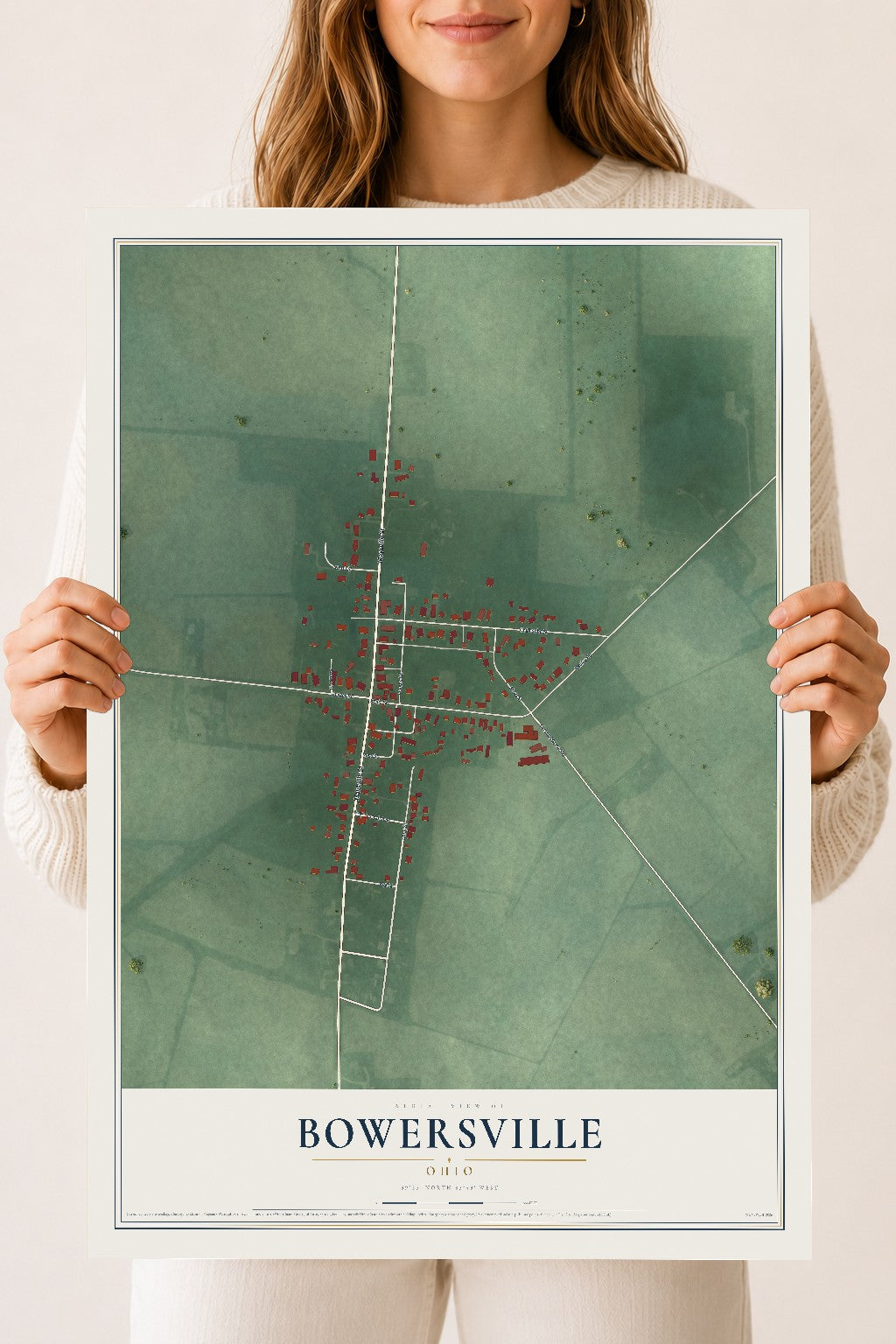 Map of Bowersville, Ohio, 18 x 24 inch unframed archival matte print