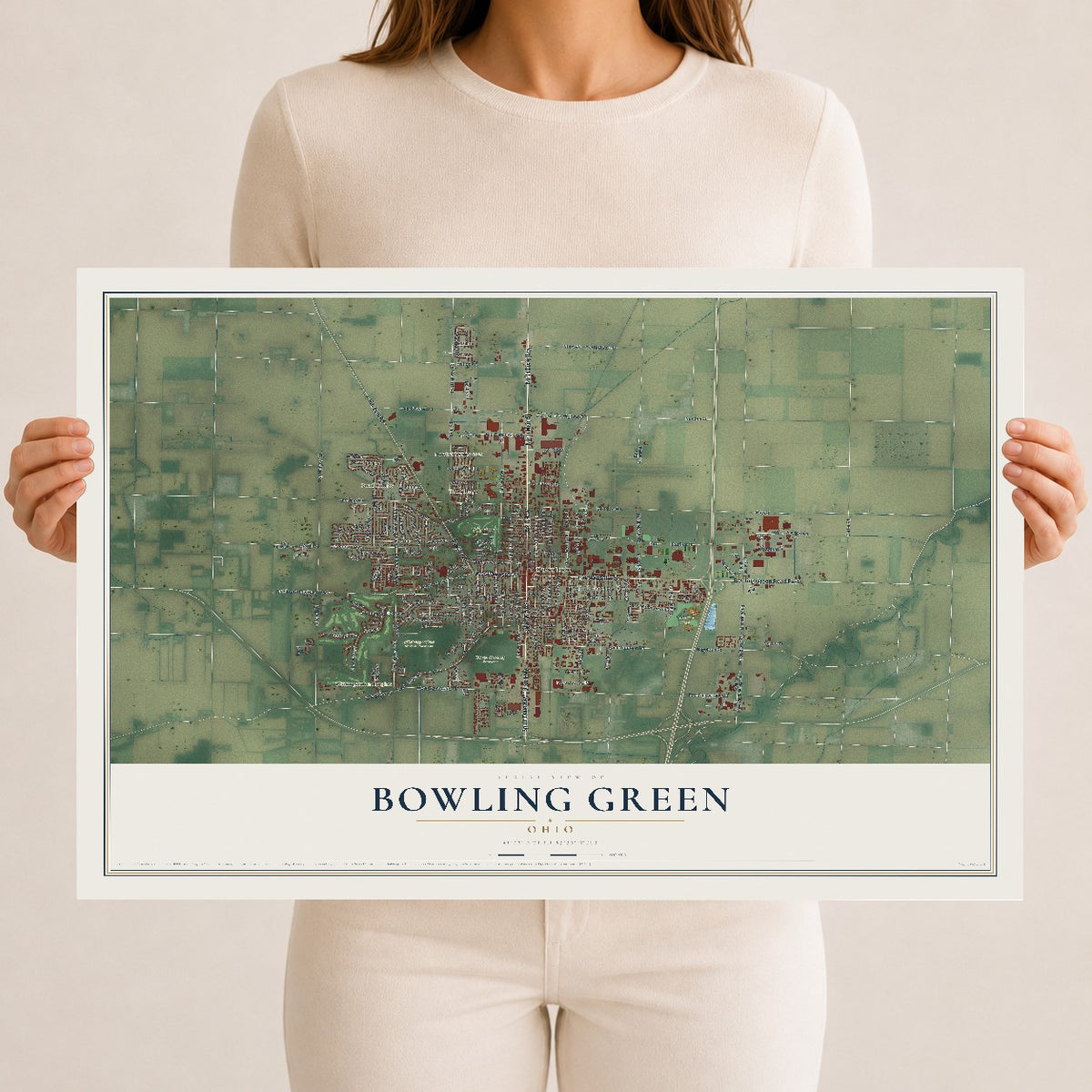 Map of Bowling Green, Ohio, 12 x 18 inch unframed archival matte print