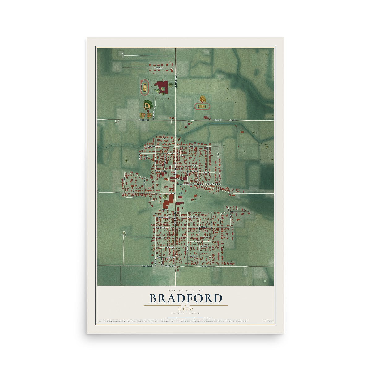 Map of Bradford, Ohio, 12 x 18 inch unframed archival matte print