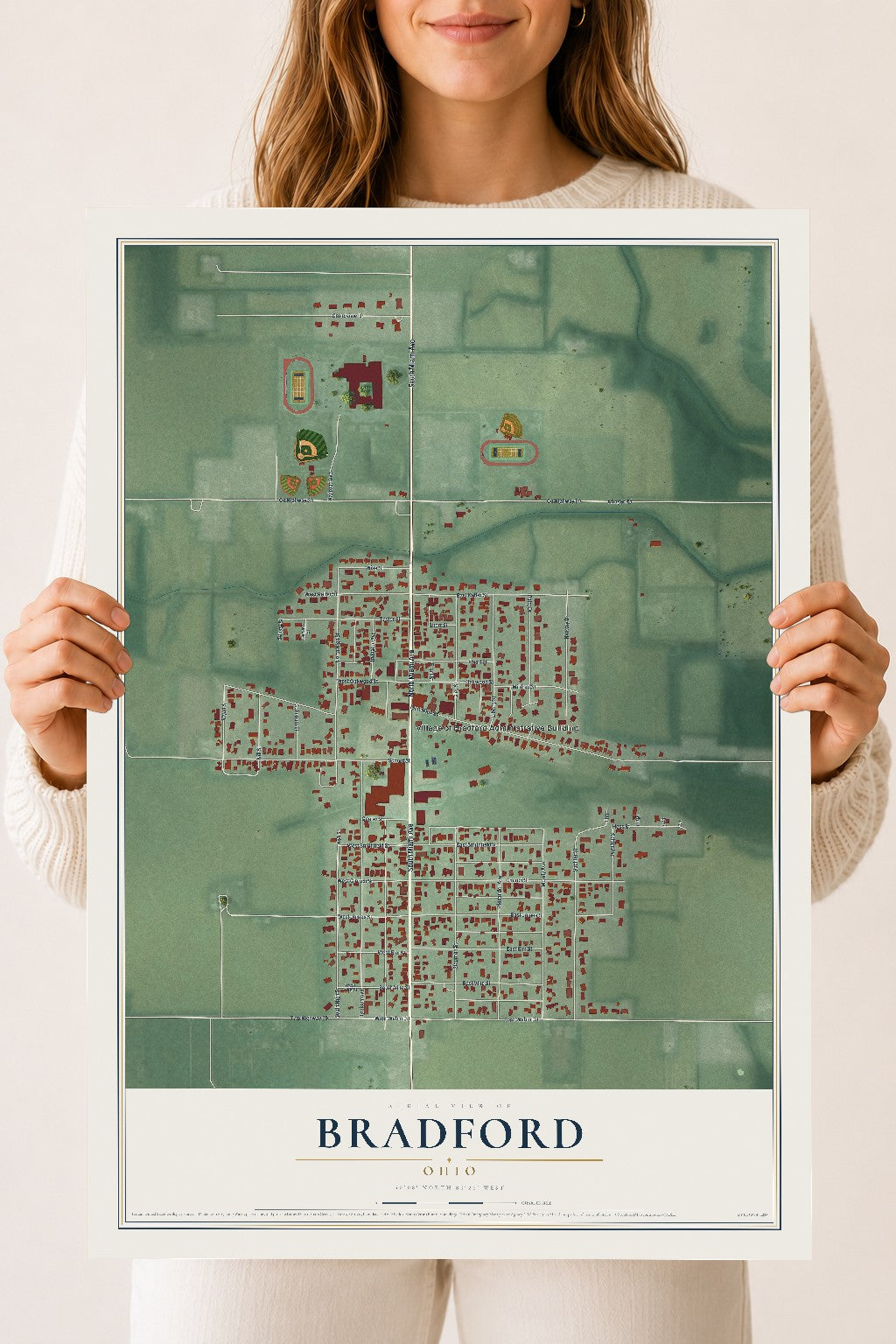 Map of Bradford, Ohio, 18 x 24 inch unframed archival matte print