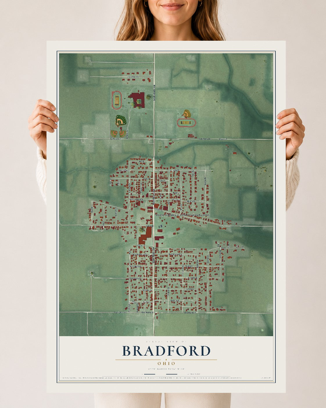 Map of Bradford, Ohio, 24 x 36 inch unframed archival matte print