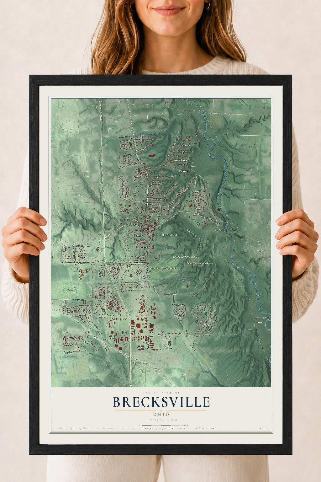 Map of Brecksville, Ohio, 18 x 24 inch print in a black wood frame