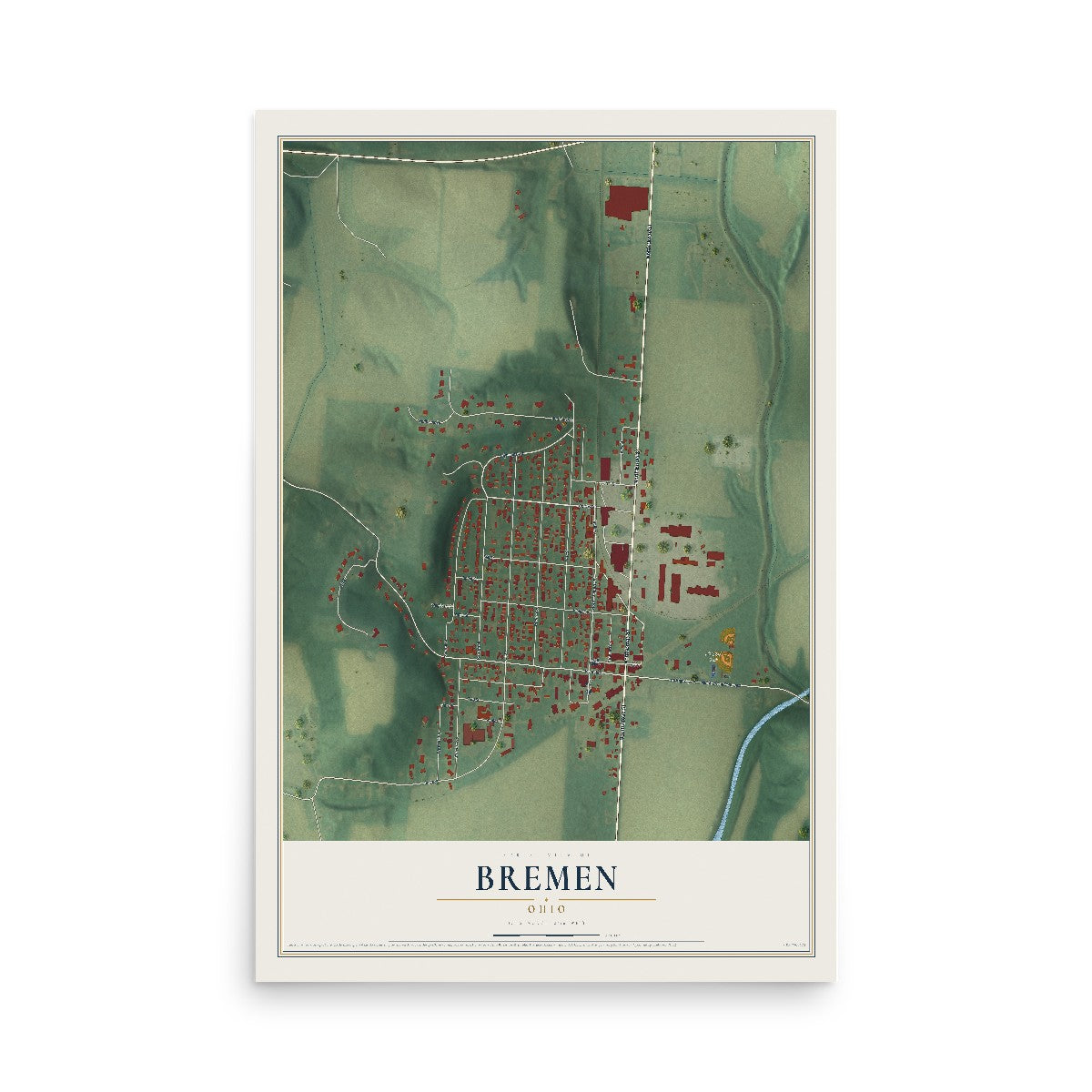 Map of Bremen, Ohio, 12 x 18 inch unframed archival matte print