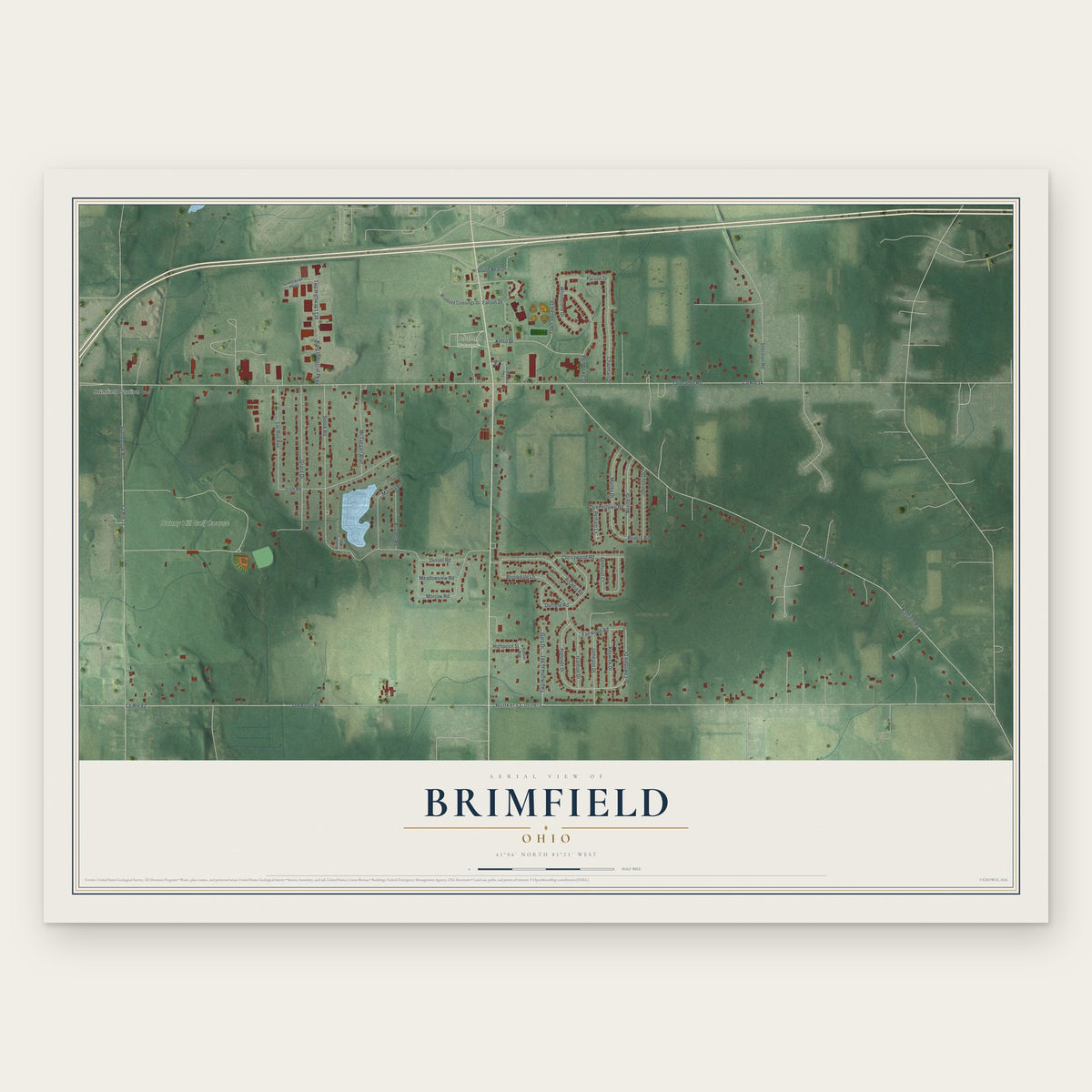 Brimfield, Ohio map print, the full design