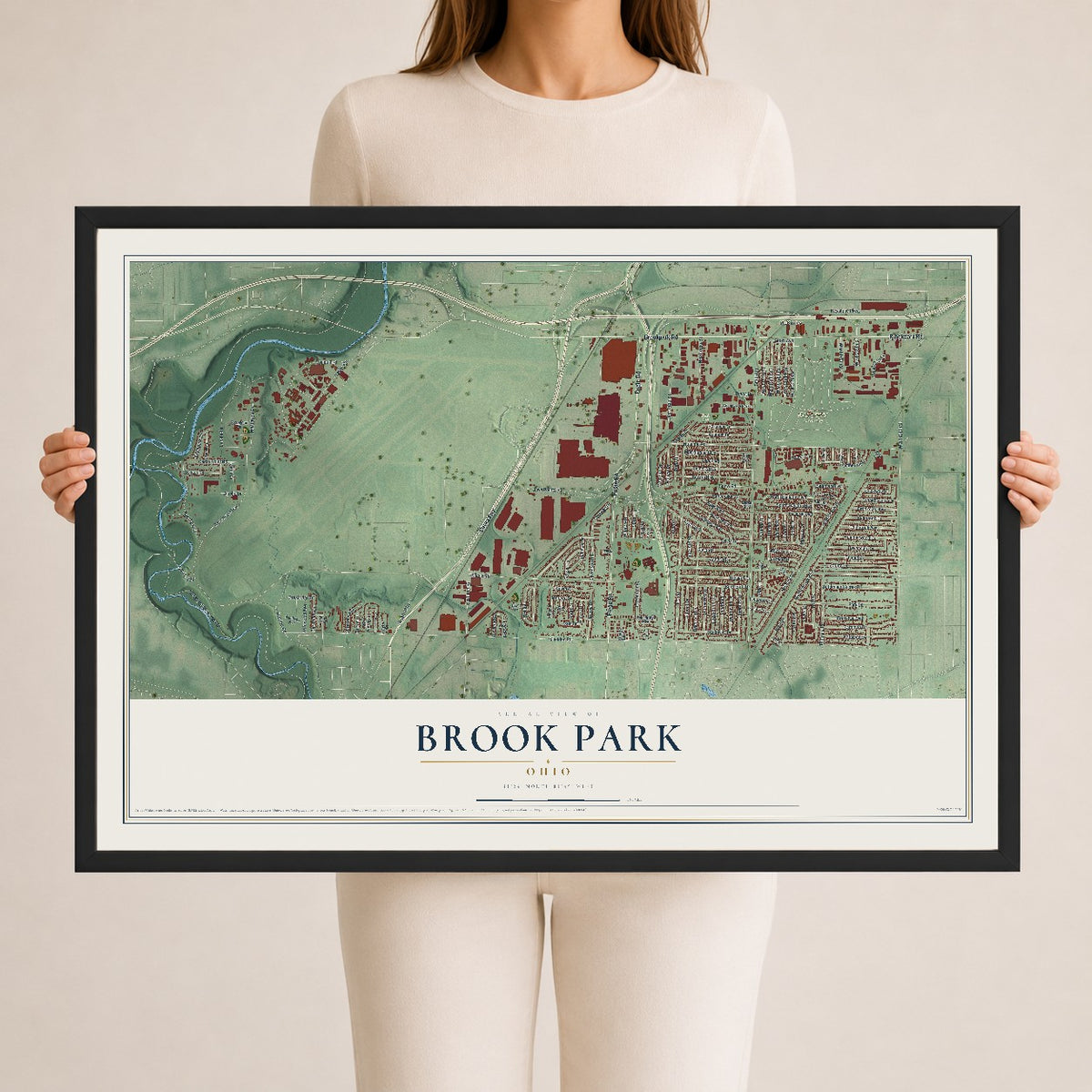 Map of Brook Park, Ohio, 24 x 36 inch print in a black wood frame