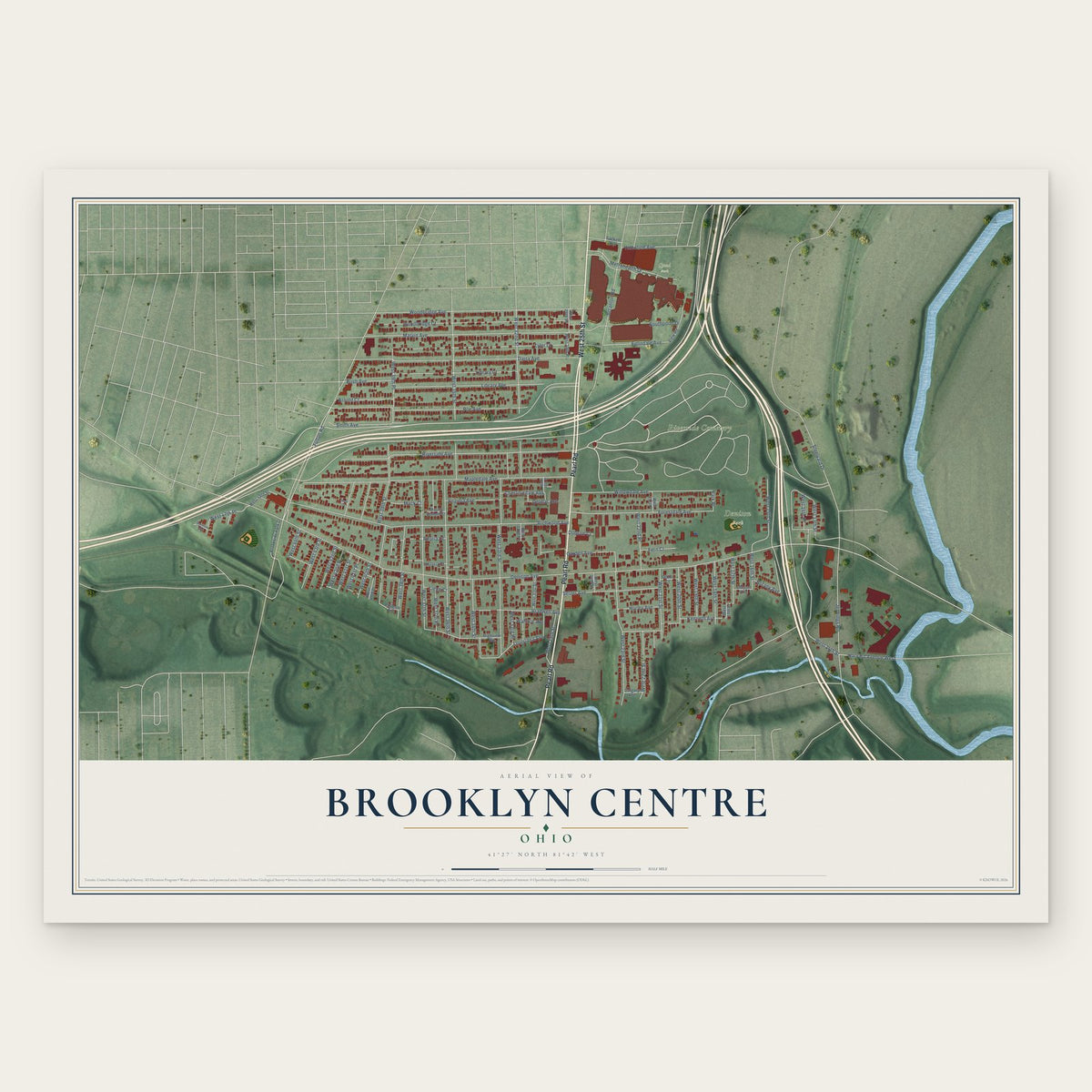 Brooklyn Centre, Ohio map print, the full design