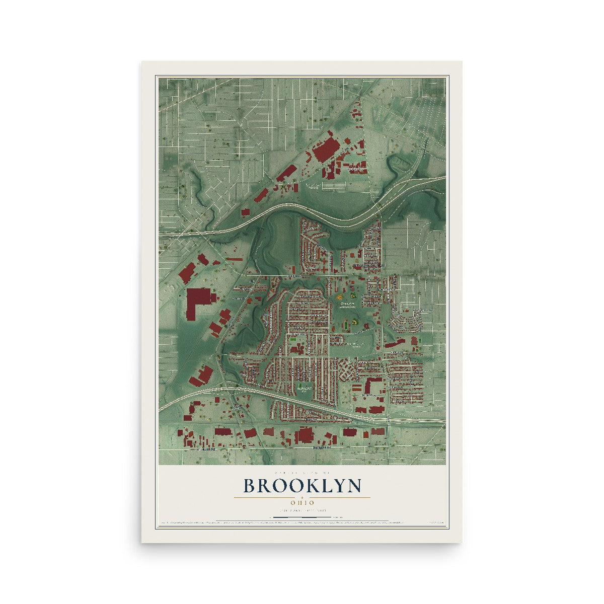 Map of Brooklyn, Ohio, 12 x 18 inch unframed archival matte print