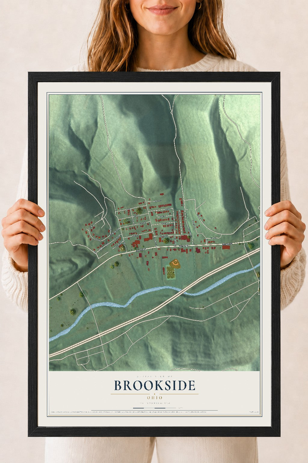 Map of Brookside, Ohio, 18 x 24 inch print in a black wood frame