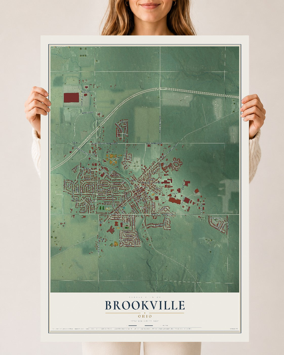 Map of Brookville, Ohio, 24 x 36 inch unframed archival matte print