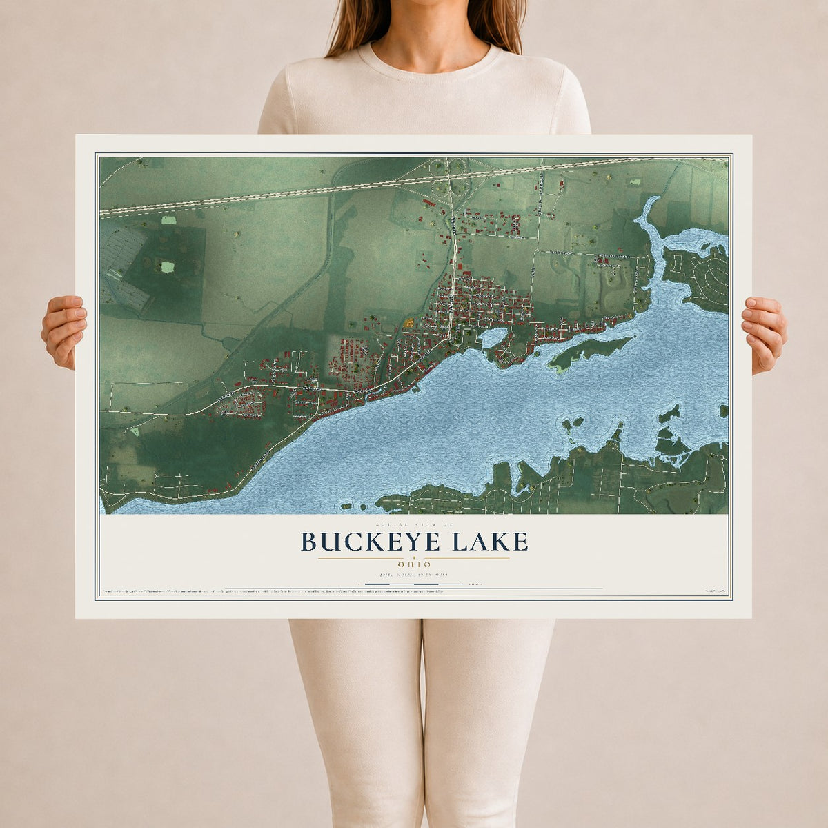 Map of Buckeye Lake, Ohio, 24 x 36 inch unframed archival matte print