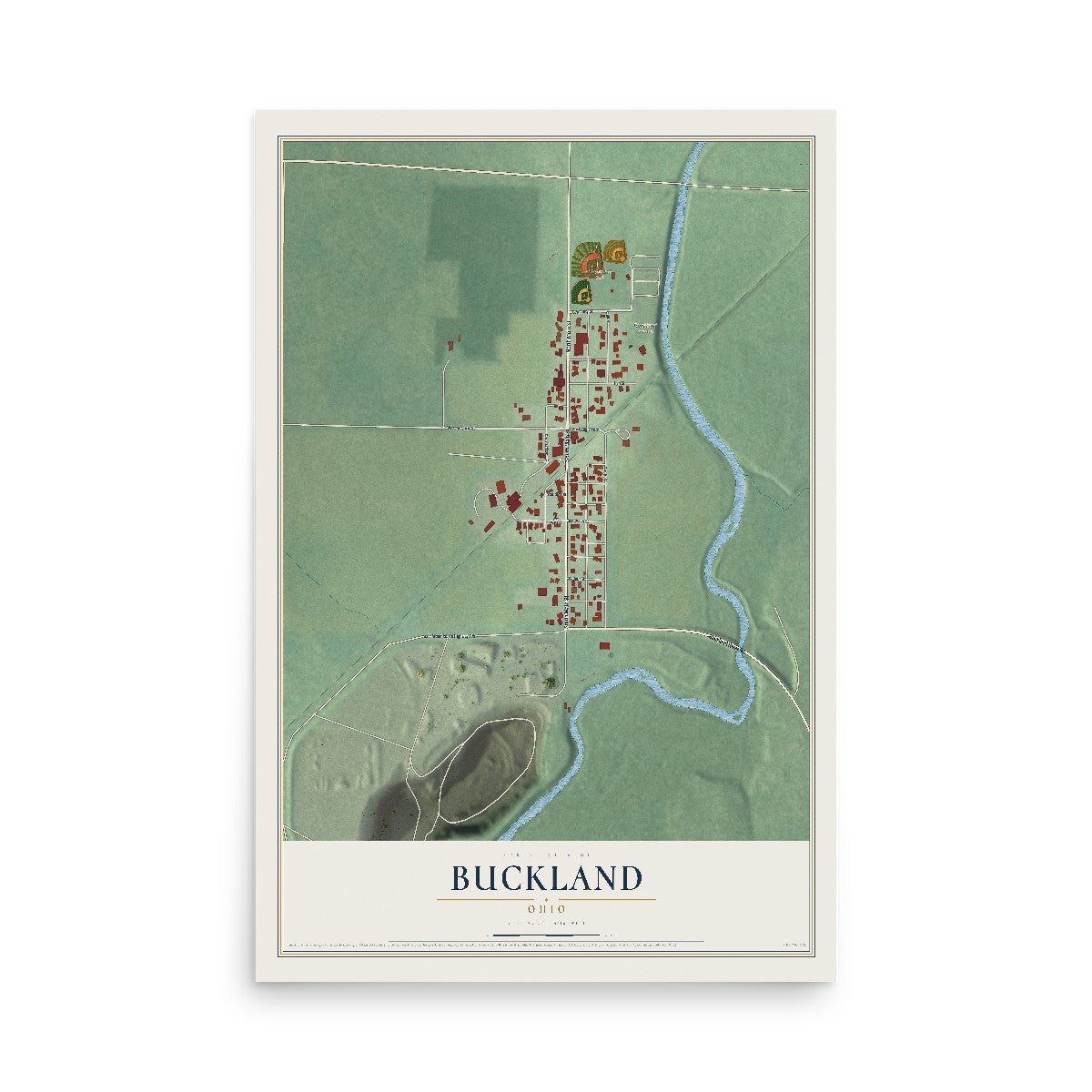 Map of Buckland, Ohio, 12 x 18 inch unframed archival matte print