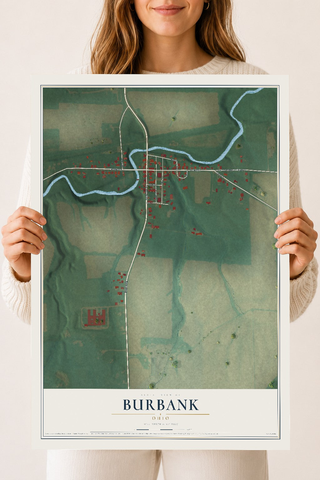 Map of Burbank, Ohio, 18 x 24 inch unframed archival matte print