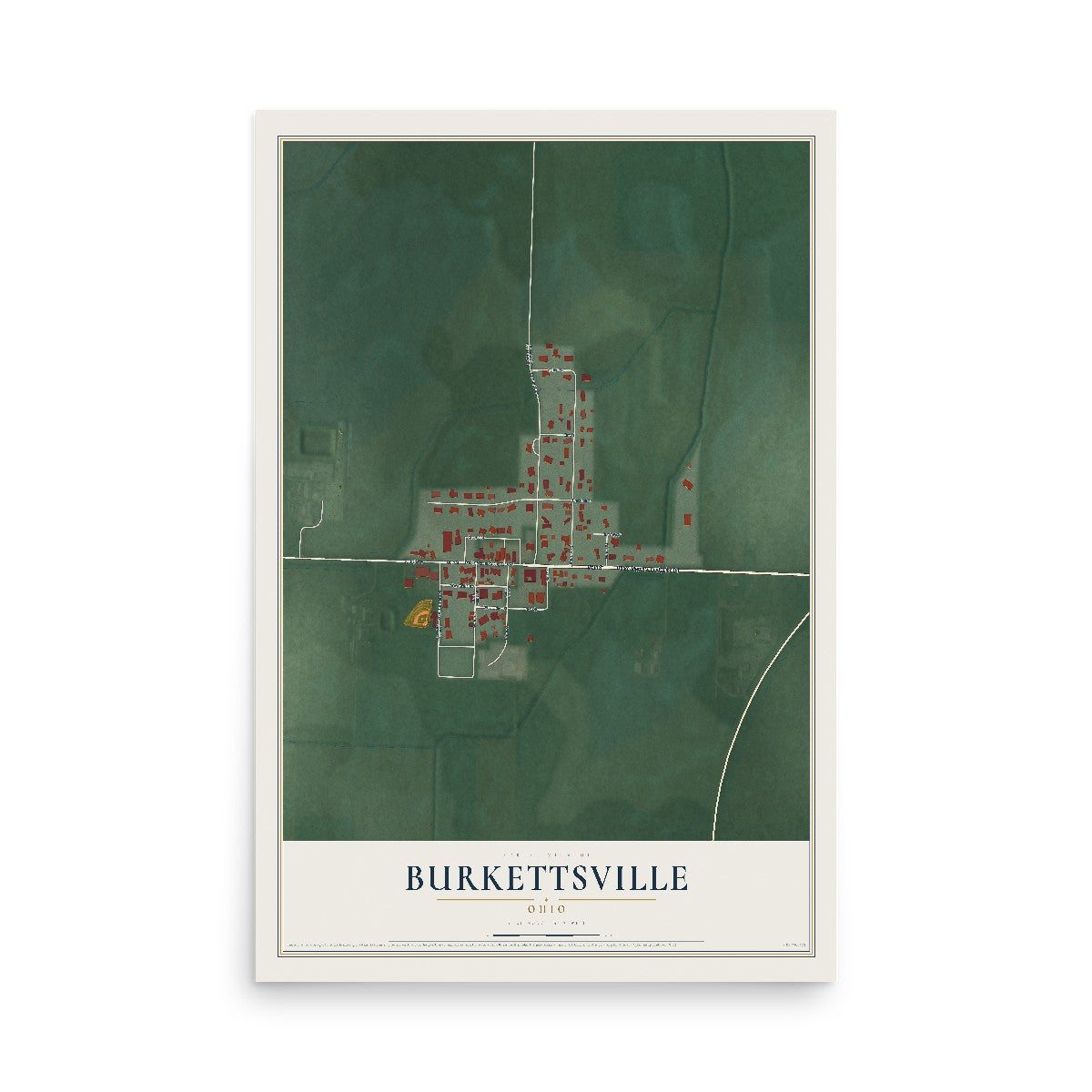 Map of Burkettsville, Ohio, 12 x 18 inch unframed archival matte print