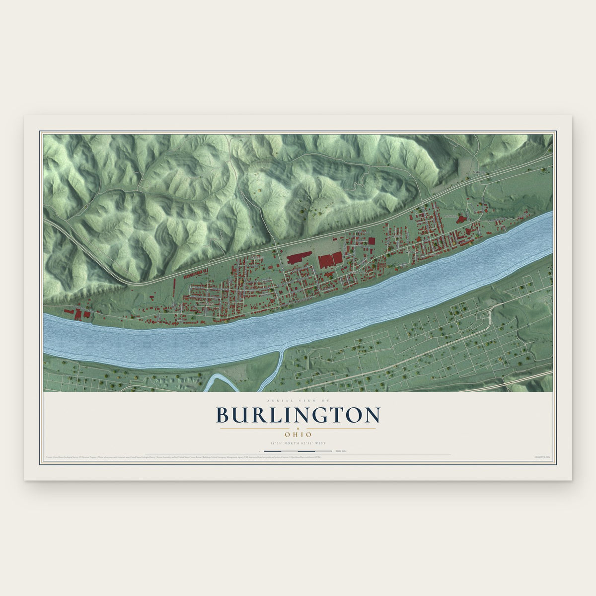 Burlington, Ohio map print, the full design