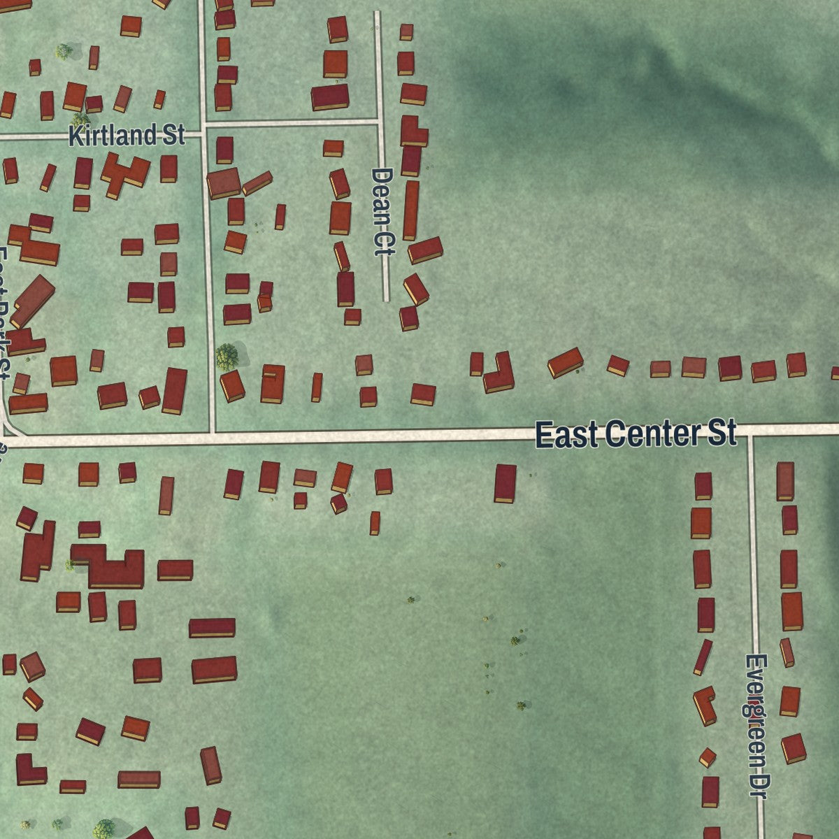 Second close-up of the map of Burton, Ohio print showing more streets and buildings