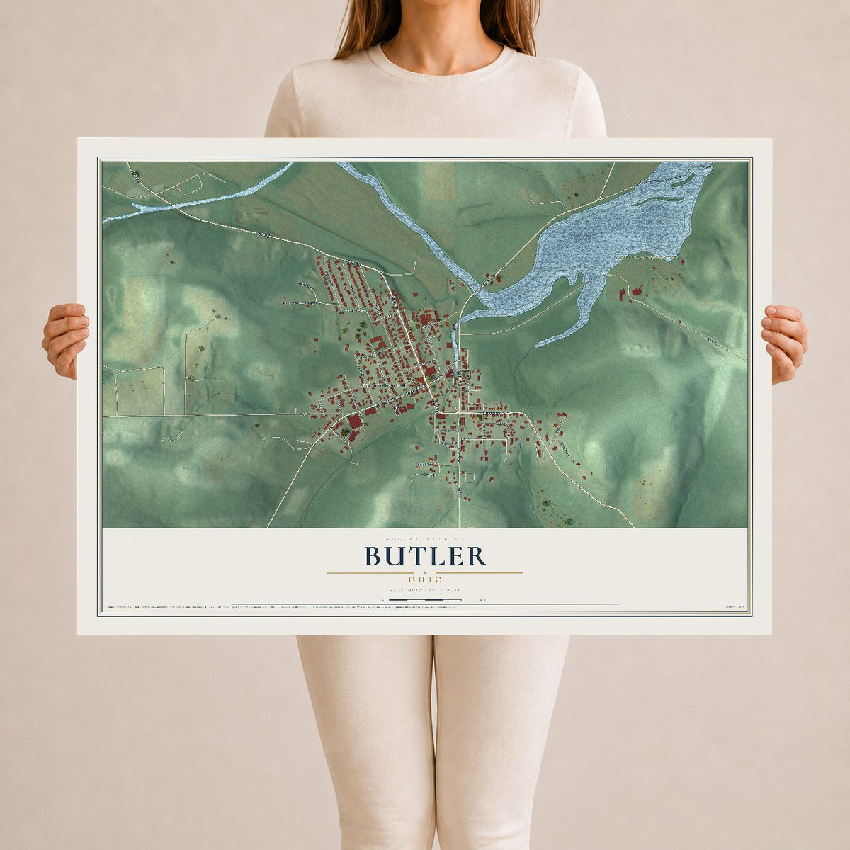 Map of Butler, Ohio, 24 x 36 inch unframed archival matte print