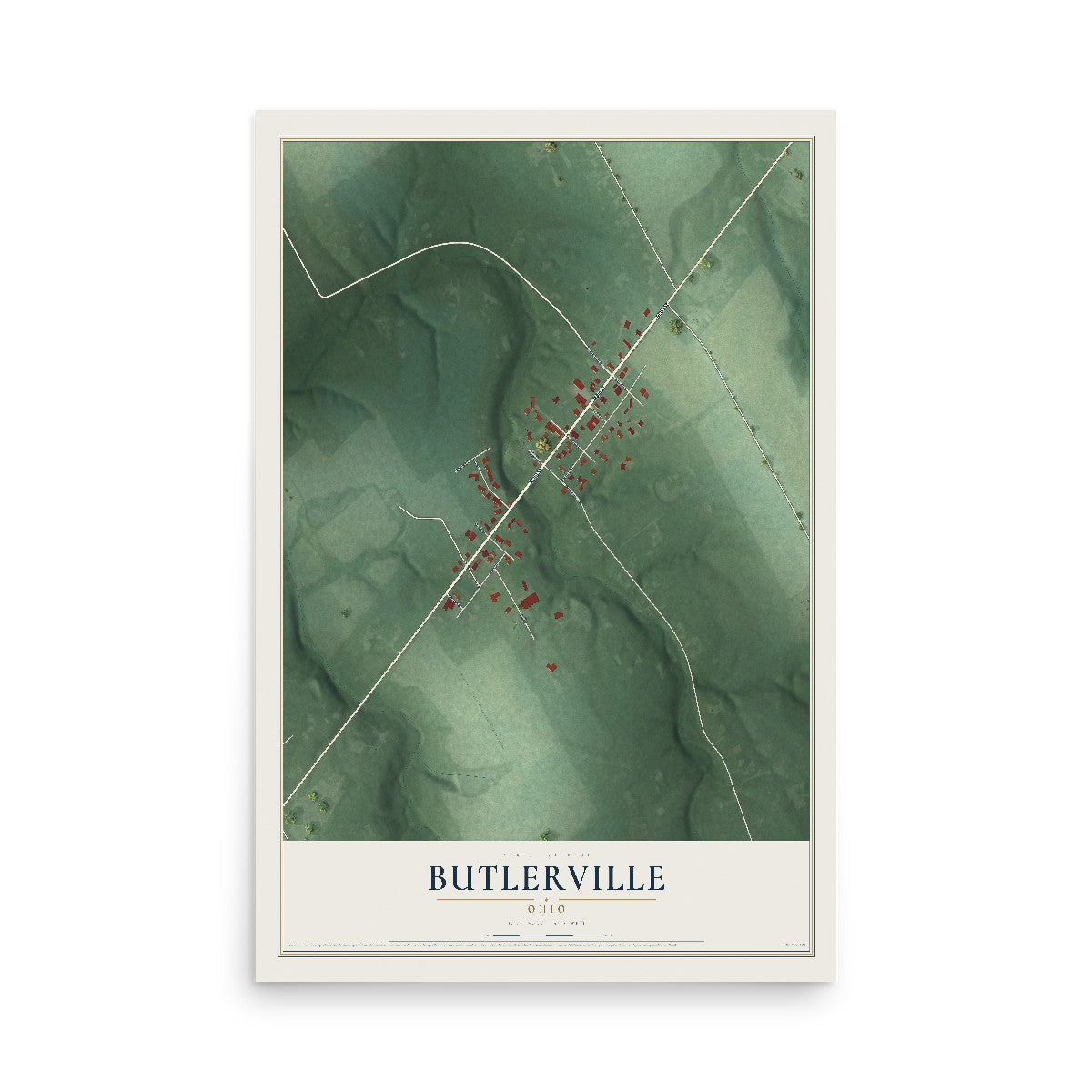 Map of Butlerville, Ohio, 12 x 18 inch unframed archival matte print