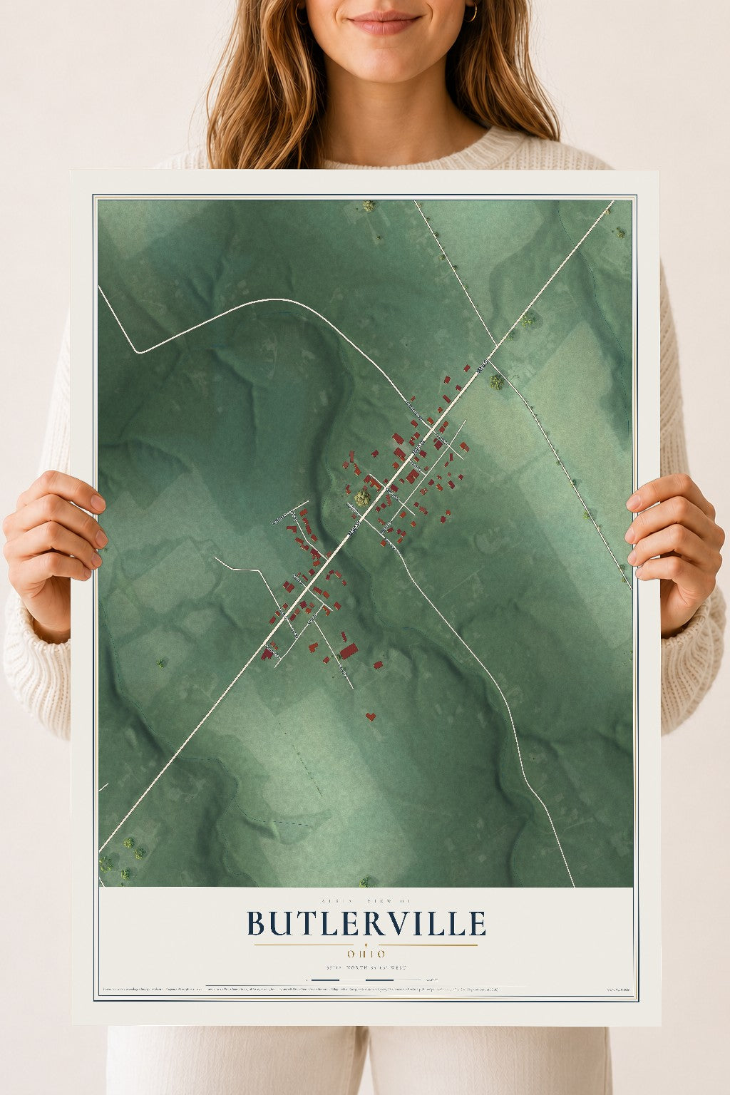 Map of Butlerville, Ohio, 18 x 24 inch unframed archival matte print
