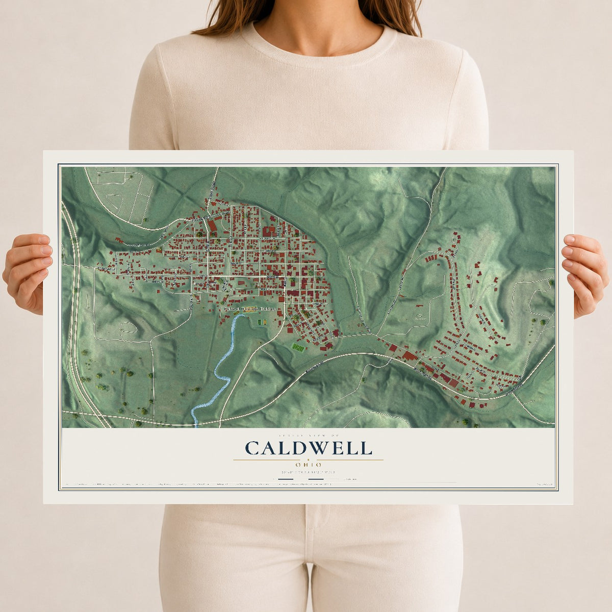 Map of Caldwell, Ohio, 12 x 18 inch unframed archival matte print