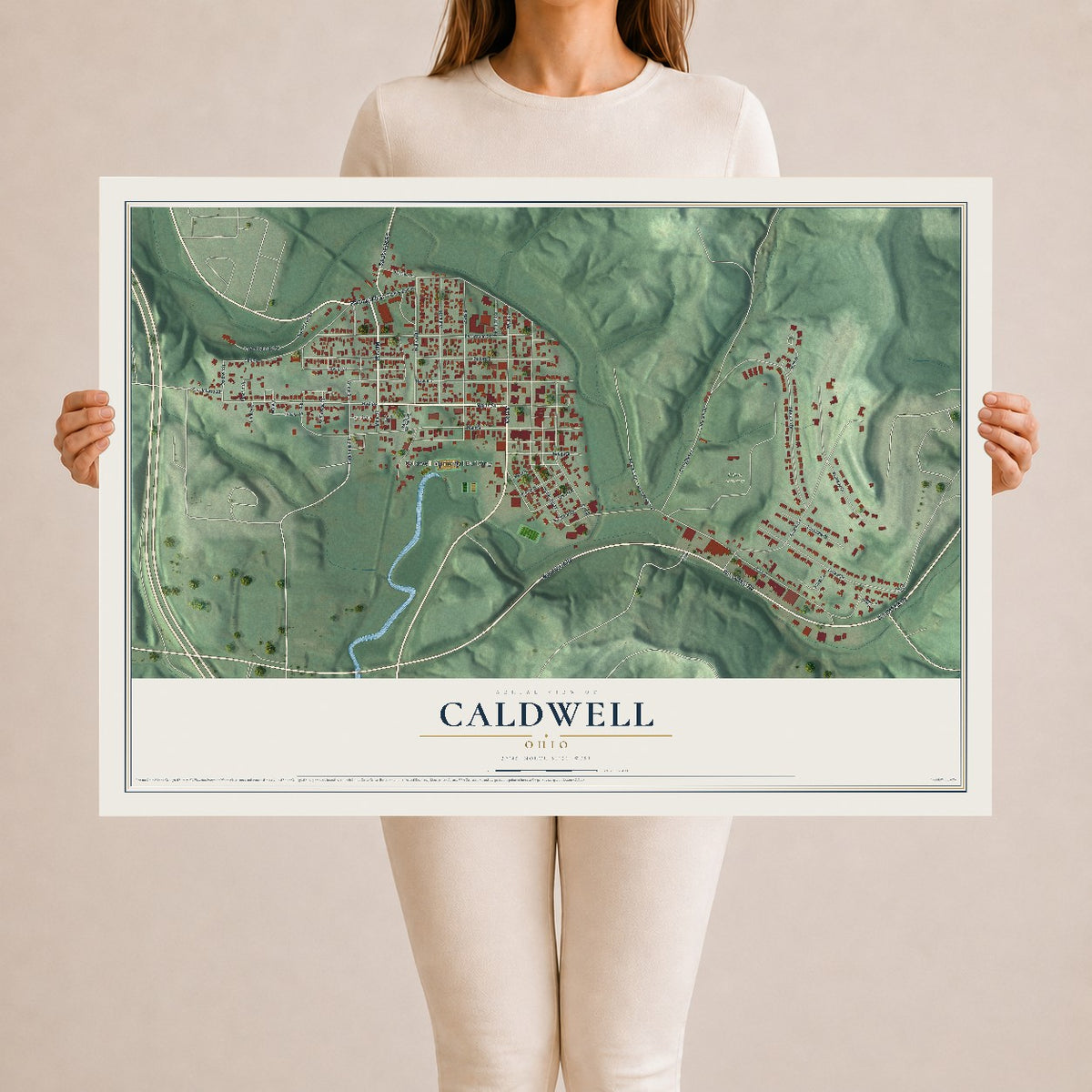 Map of Caldwell, Ohio, 24 x 36 inch unframed archival matte print