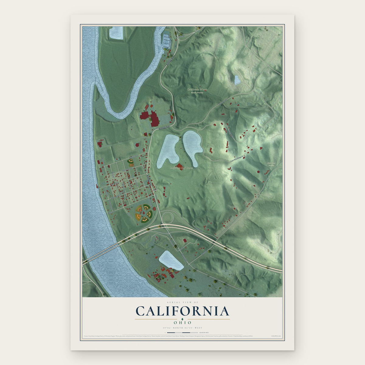 California, Ohio map print, the full design