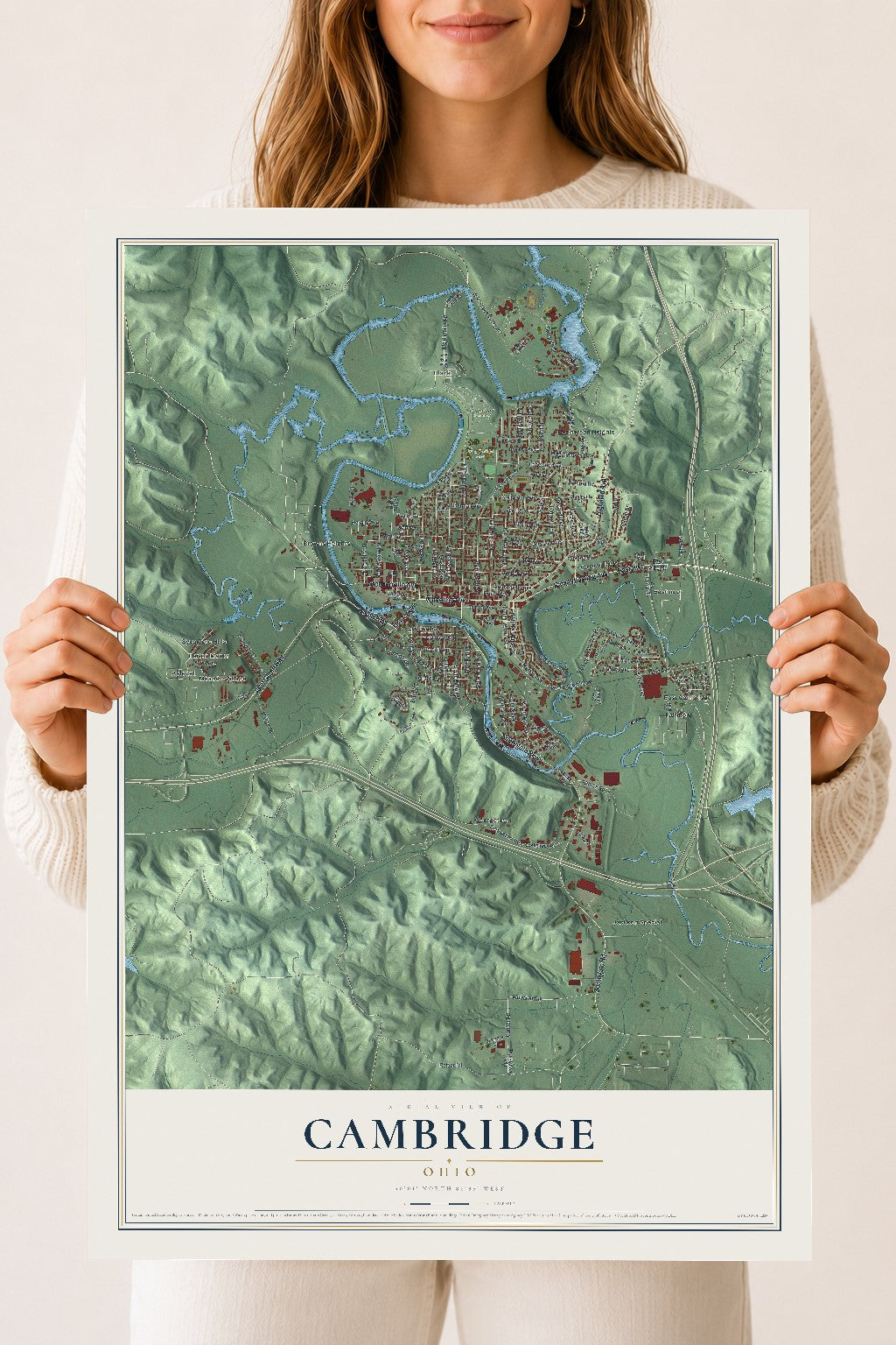 Map of Cambridge, Ohio, 18 x 24 inch unframed archival matte print