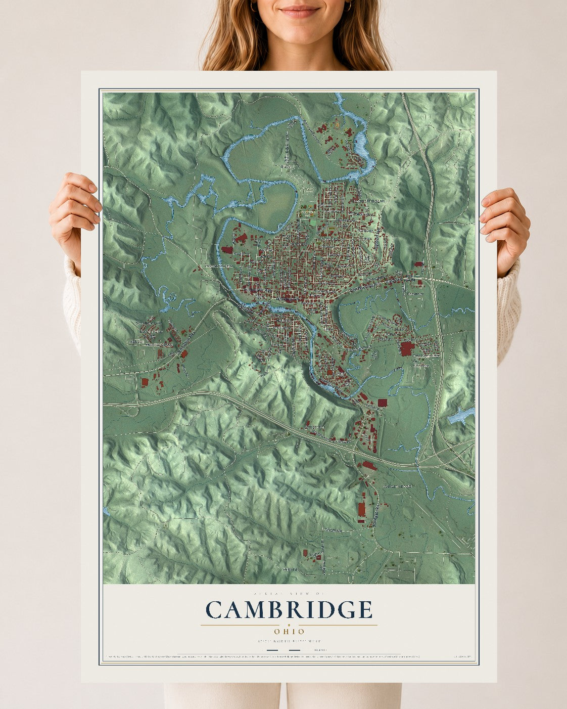 Map of Cambridge, Ohio, 24 x 36 inch unframed archival matte print