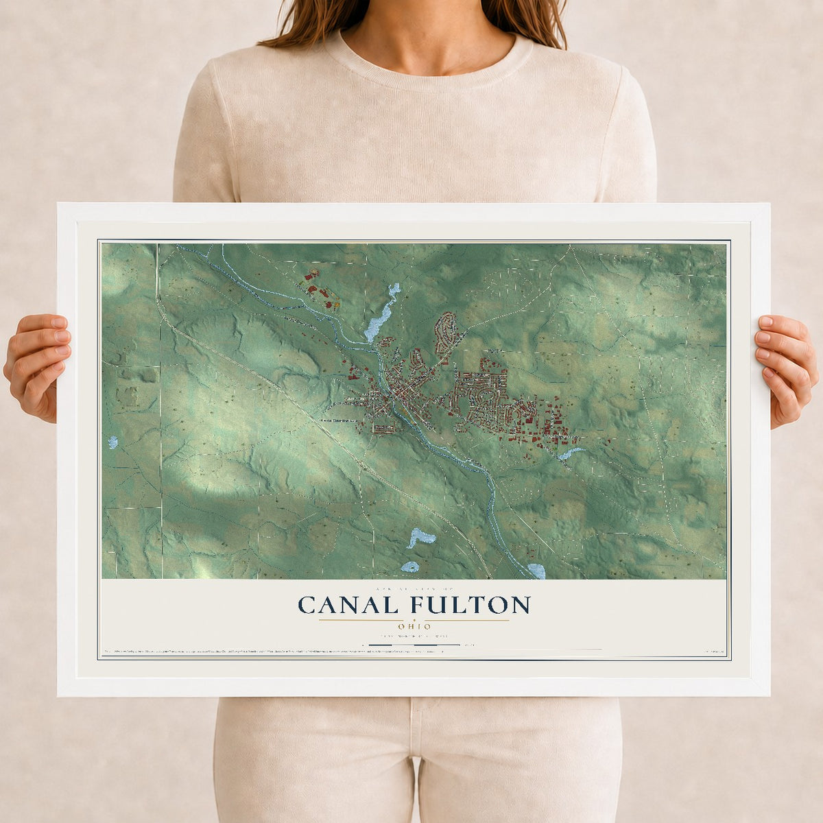 Map of Canal Fulton, Ohio, 12 x 18 inch print in a white wood frame
