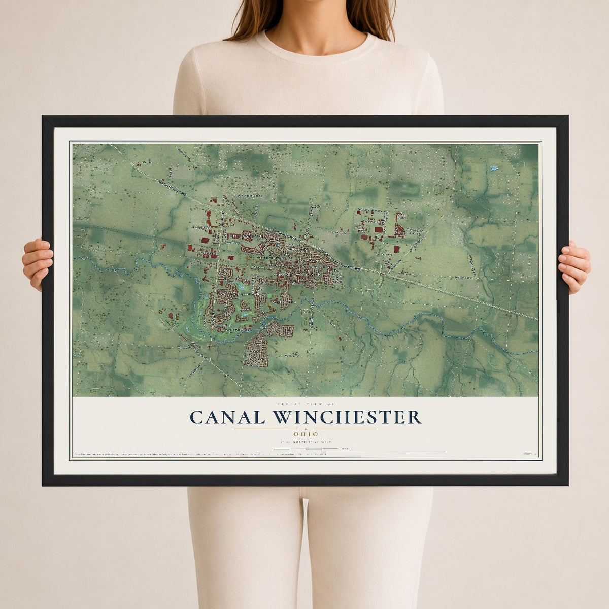 Map of Canal Winchester, Ohio, 24 x 36 inch print in a black wood frame