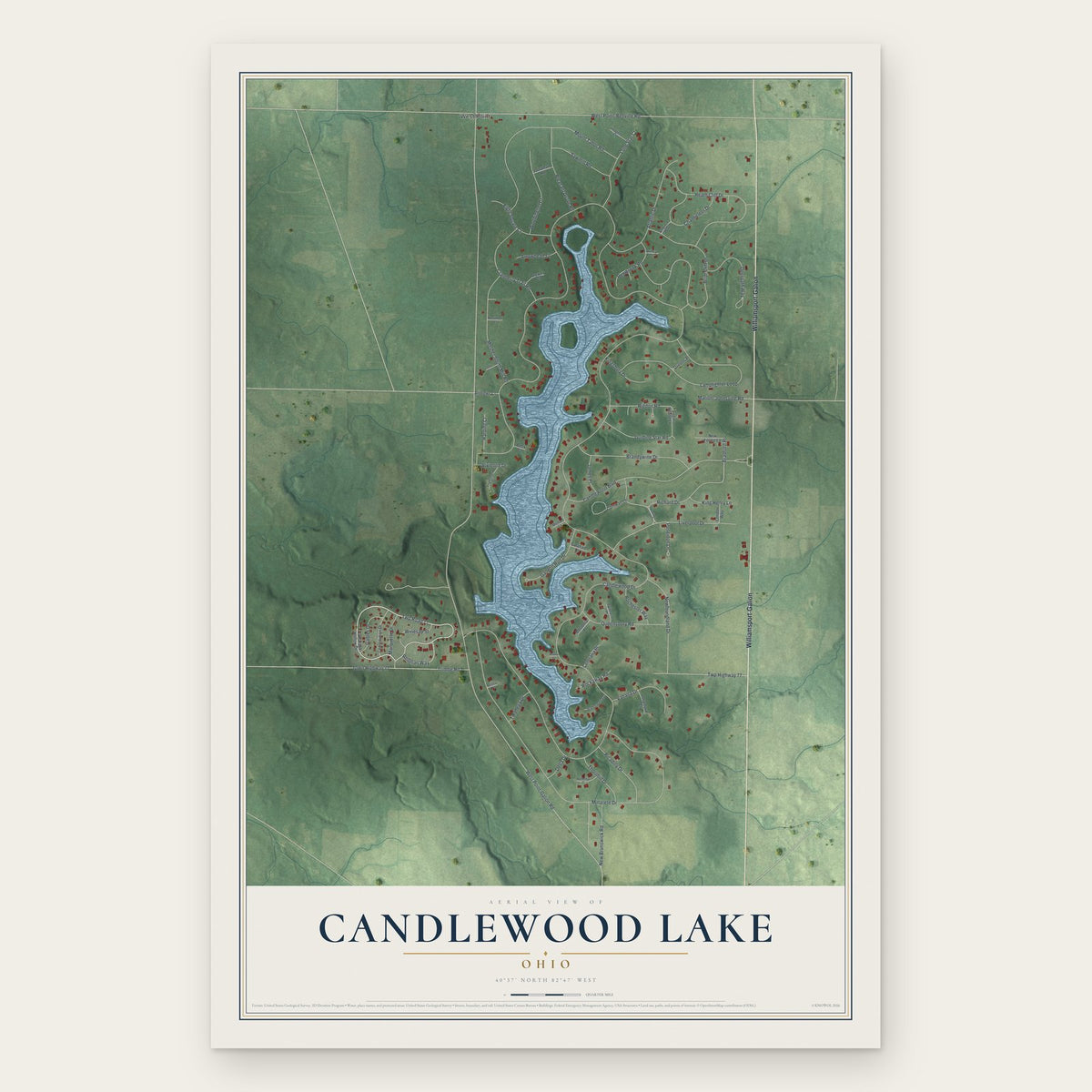 Candlewood Lake, Ohio map print, the full design