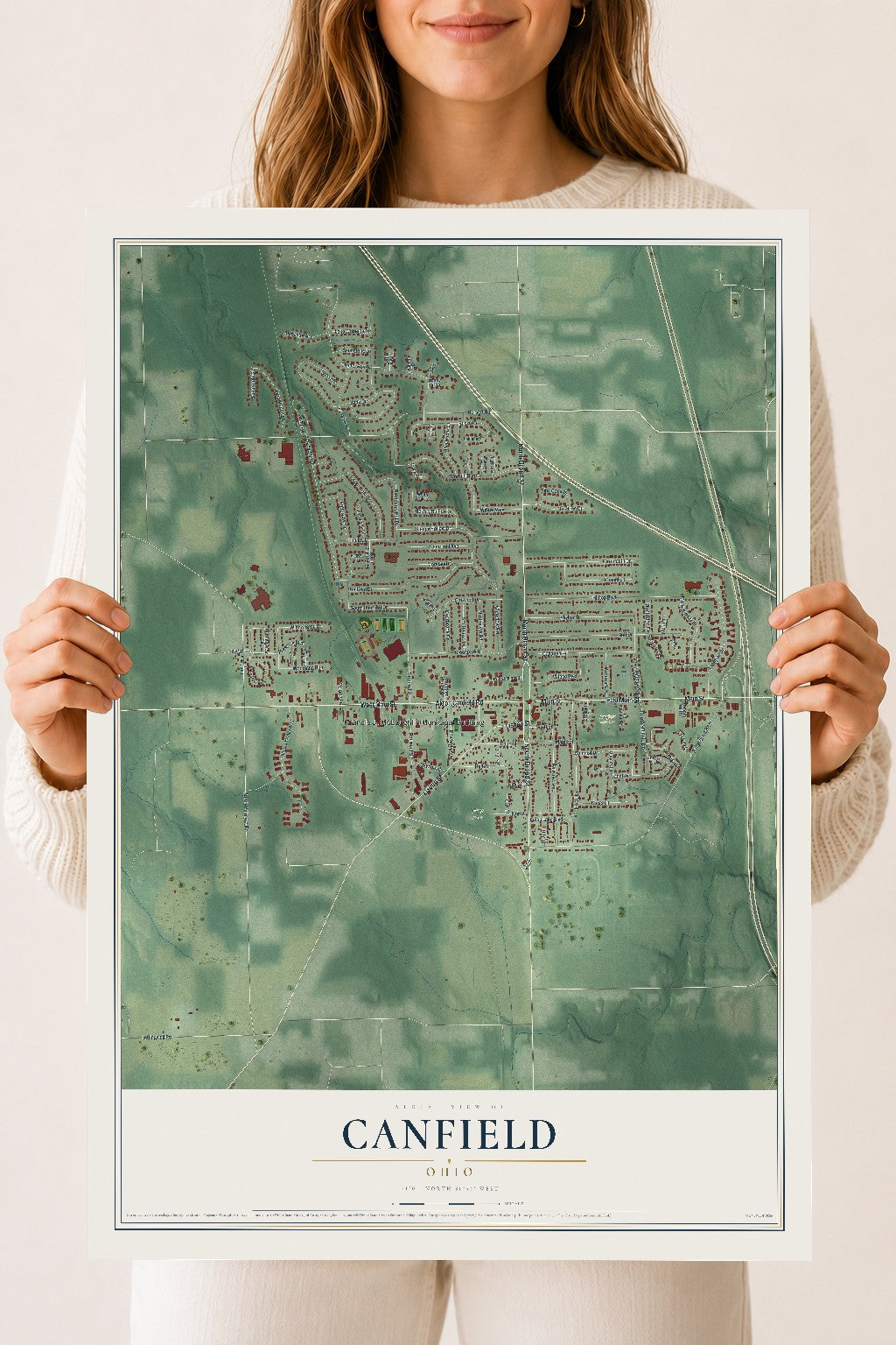 Map of Canfield, Ohio, 18 x 24 inch unframed archival matte print