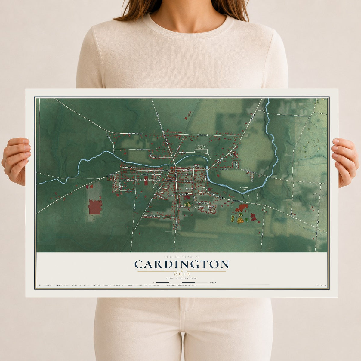 Map of Cardington, Ohio, 12 x 18 inch unframed archival matte print