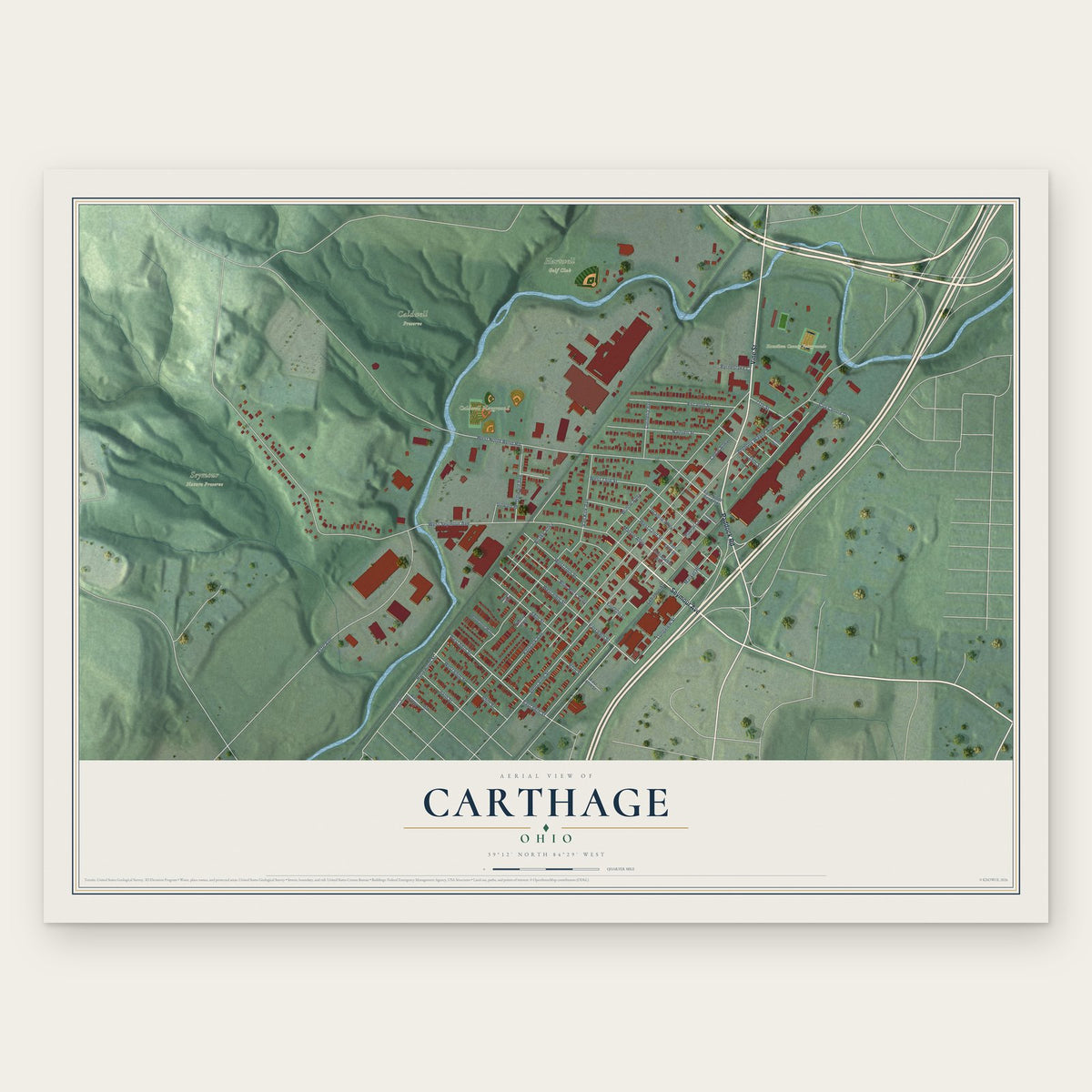 Carthage, Ohio map print, the full design