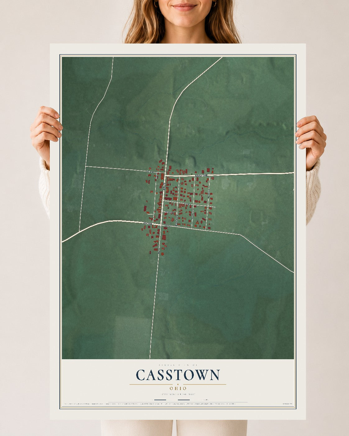 Map of Casstown, Ohio, 24 x 36 inch unframed archival matte print