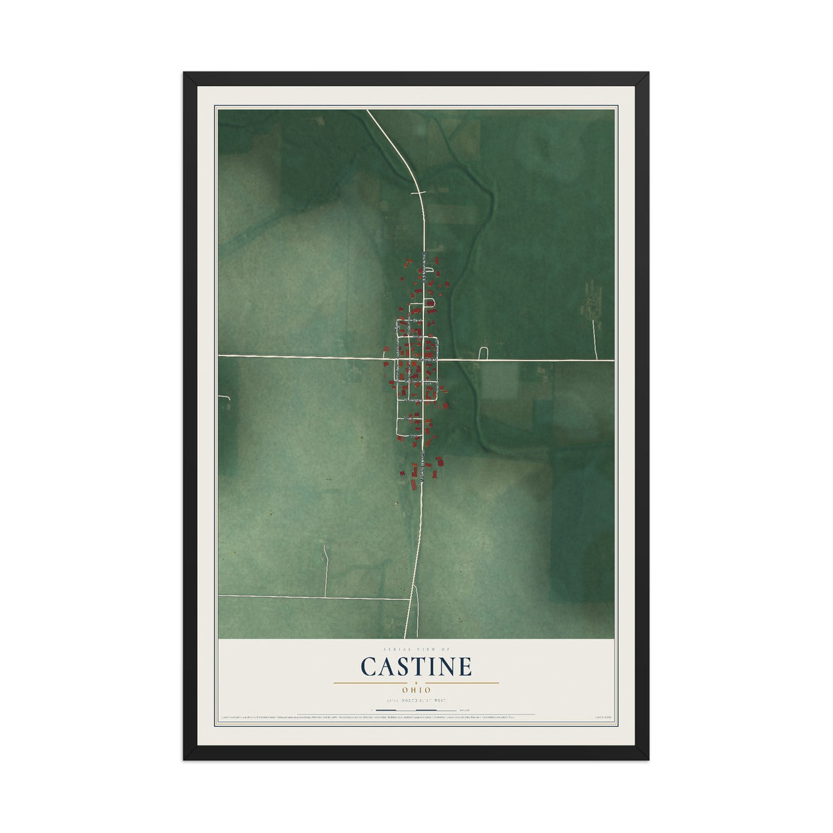 Map of Castine, Ohio, 12 x 18 inch print in a black wood frame