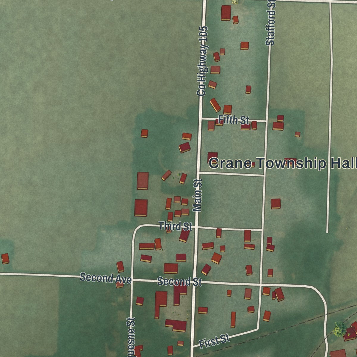 Close-up of the map of Cecil, Ohio print showing street and building detail