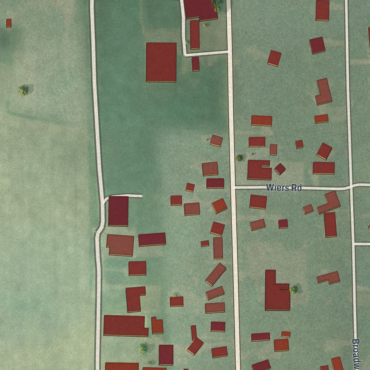 Close-up of the map of Celeryville, Ohio print showing street and building detail
