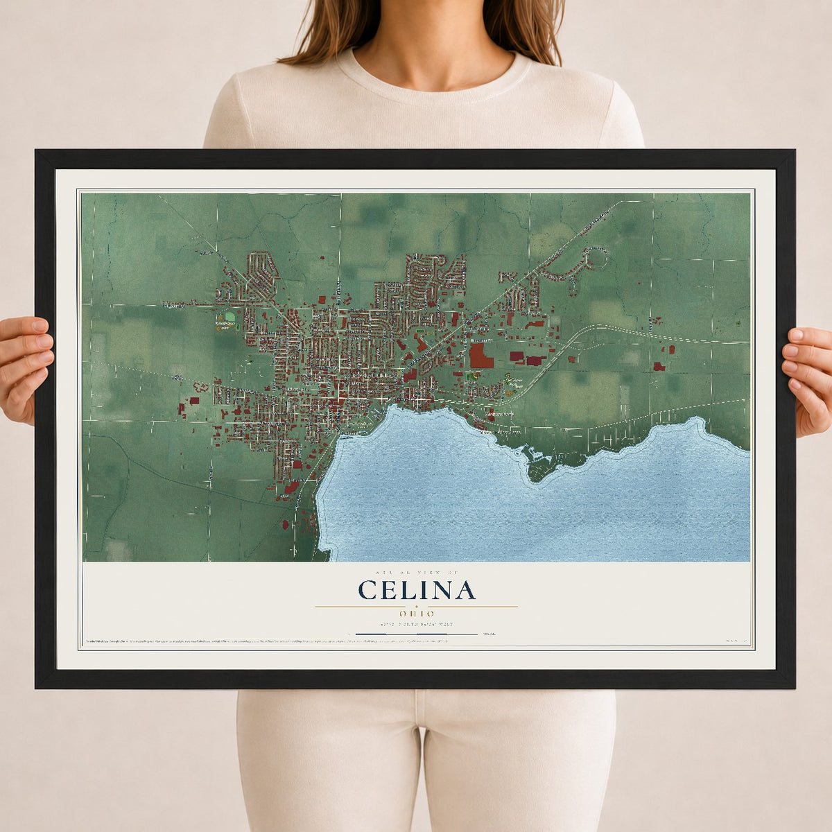 Map of Celina, Ohio, 18 x 24 inch print in a black wood frame