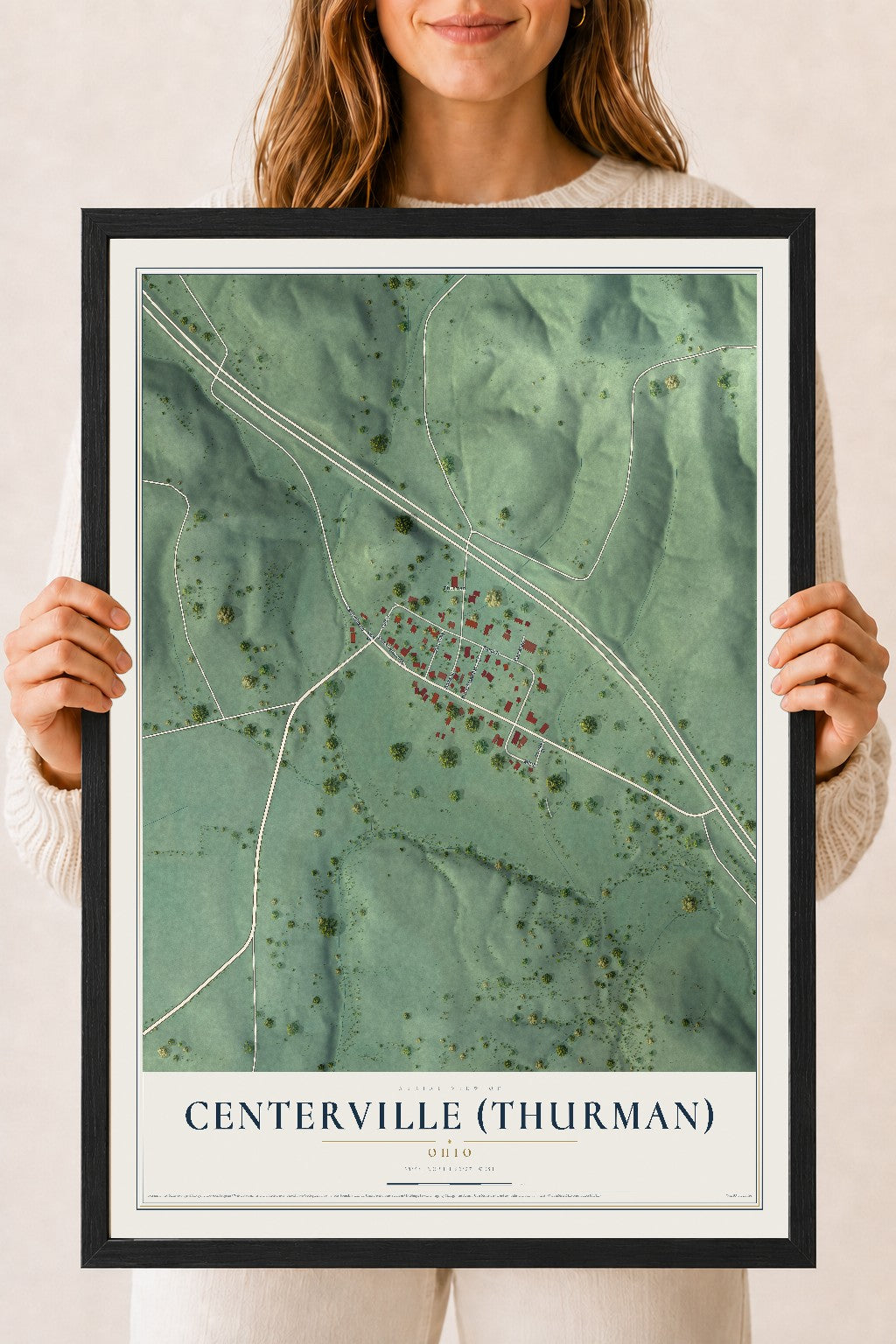 Map of Centerville (Thurman), Ohio, 18 x 24 inch print in a black wood frame
