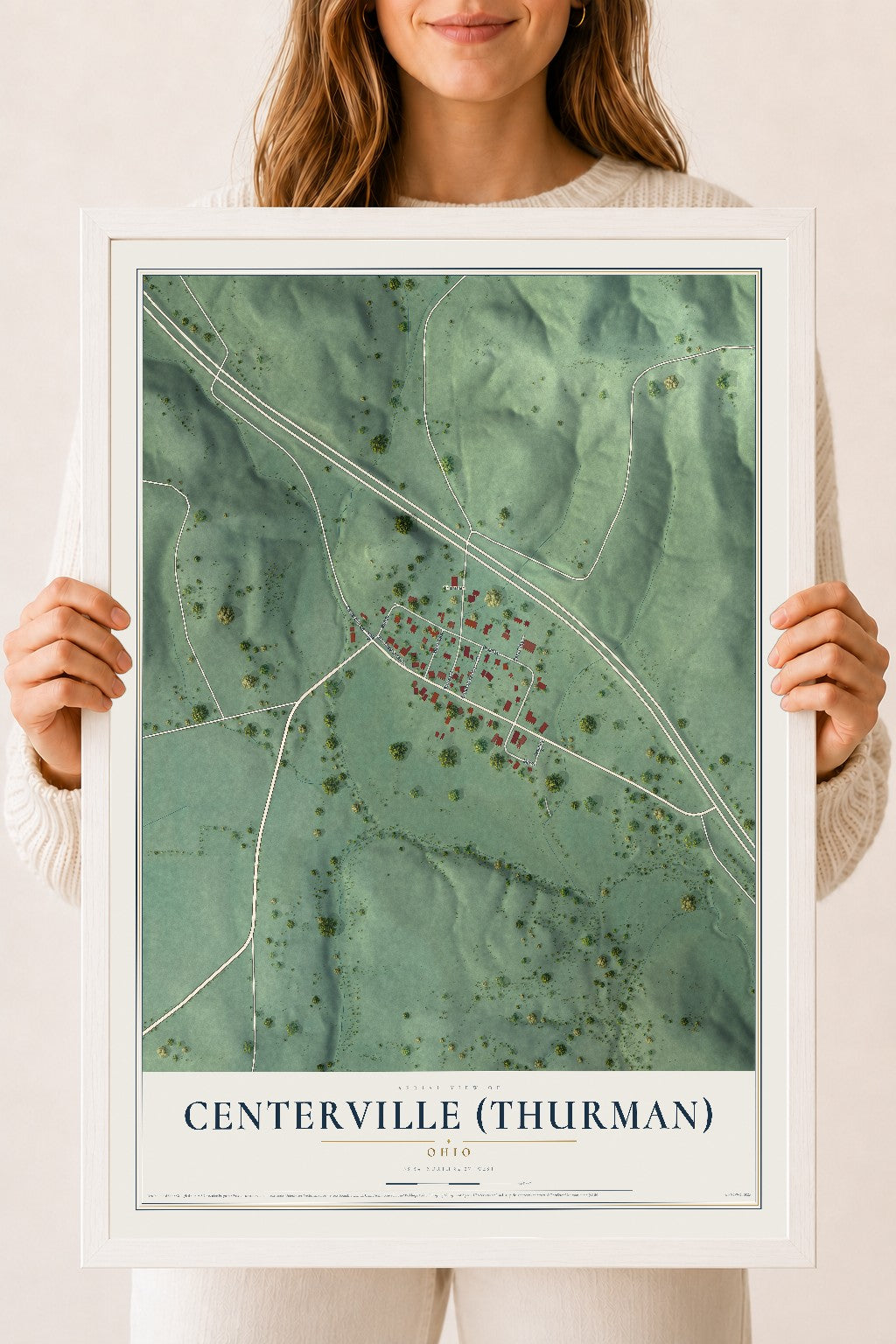 Map of Centerville (Thurman), Ohio, 18 x 24 inch print in a white wood frame