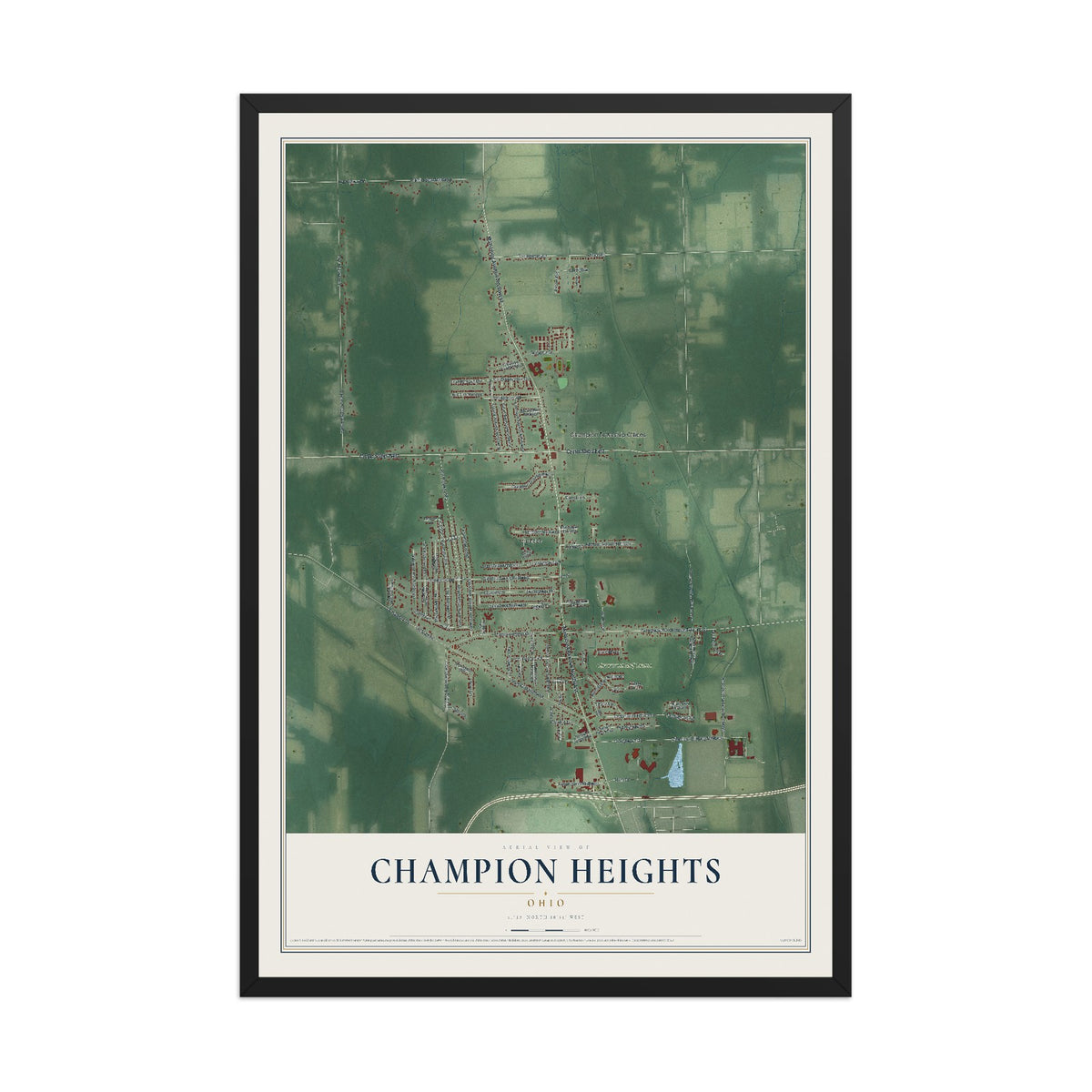 Map of Champion Heights, Ohio, 12 x 18 inch print in a black wood frame