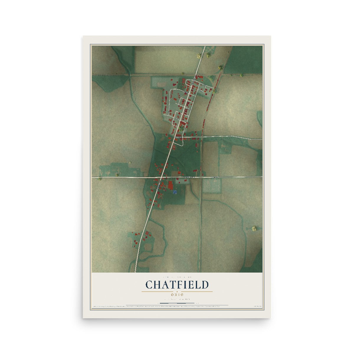 Map of Chatfield, Ohio, 12 x 18 inch unframed archival matte print